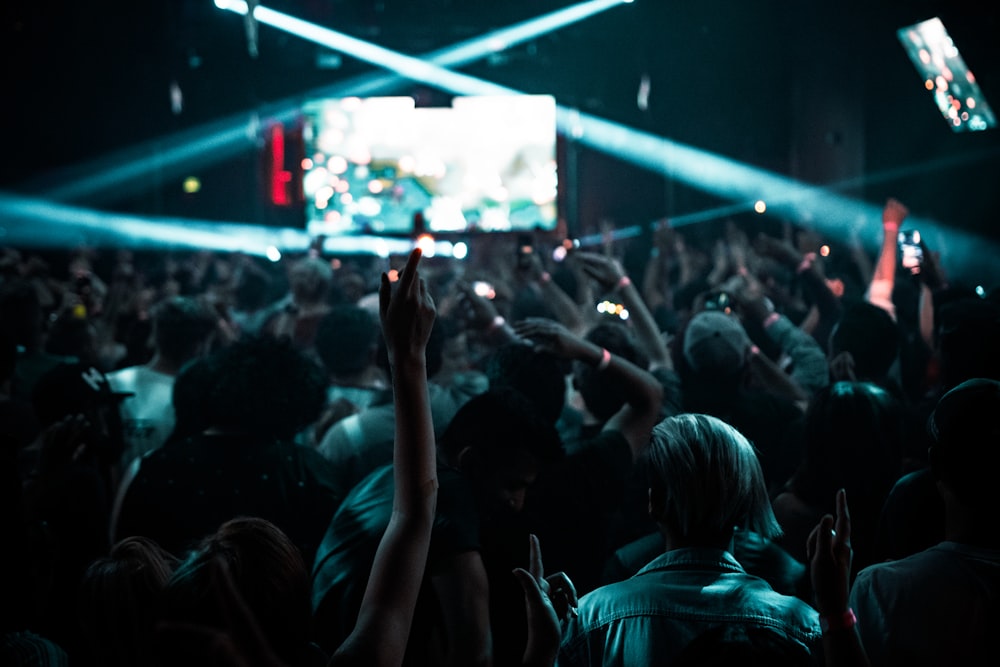 people raising hands during nighttime