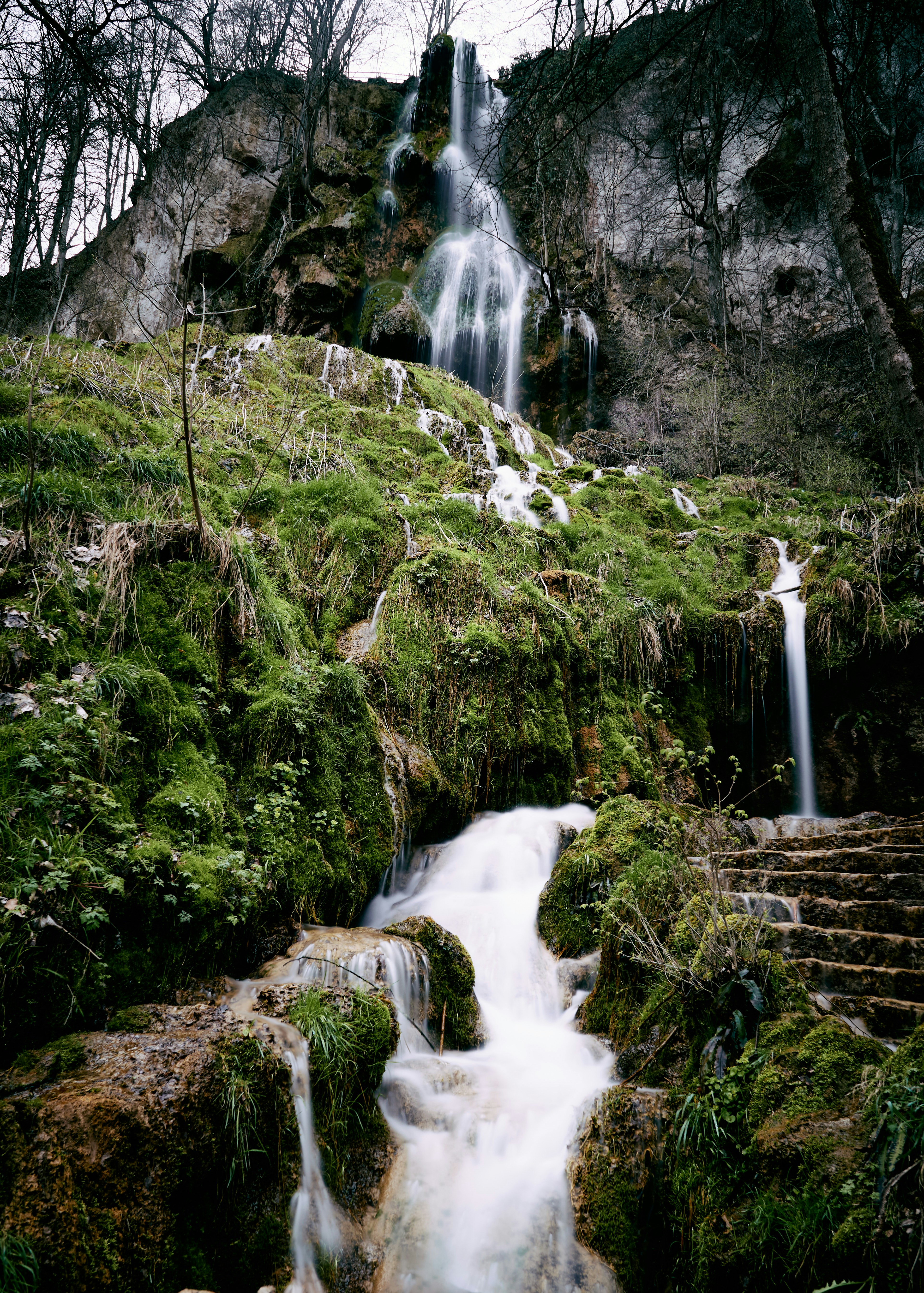 Wasser fällt tagsüber auf grünes Grasfeld