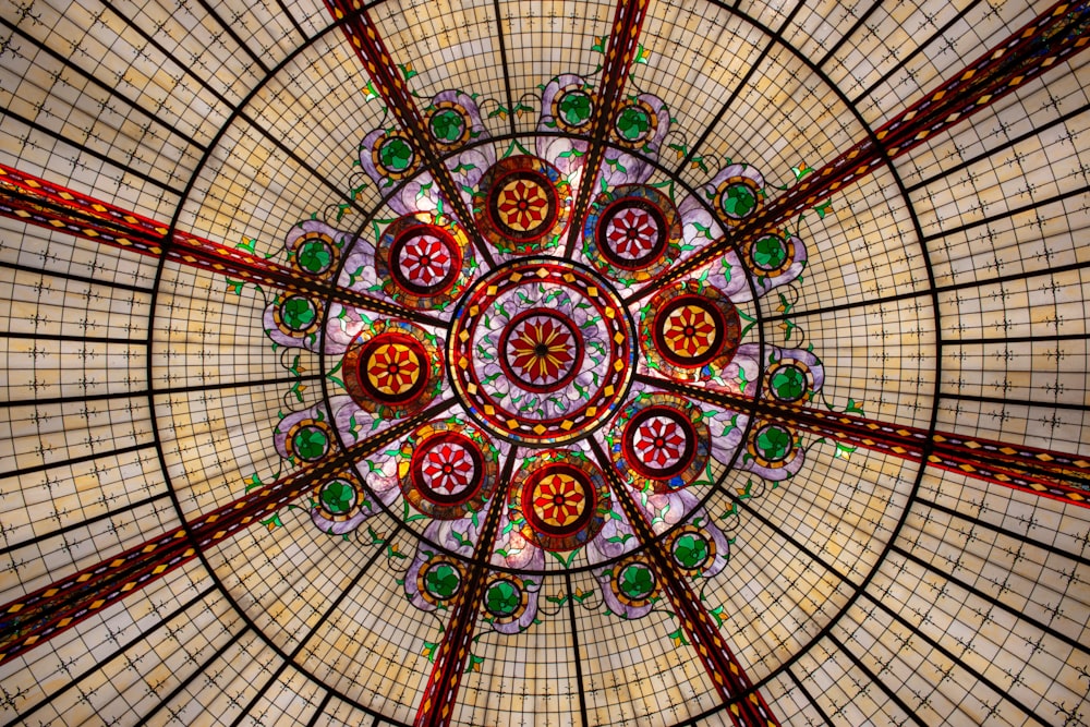 white red and blue floral ceiling