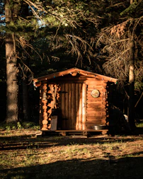 brown wooden house in the woods