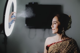 Behind-the-scenes of a UGC video shoot featuring an Indian beauty influencer.