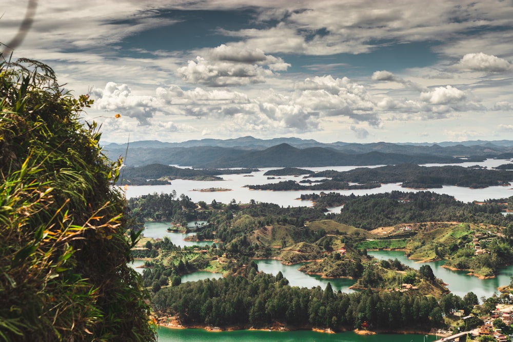 árvores verdes e montanhas sob nuvens brancas e céu azul durante o dia