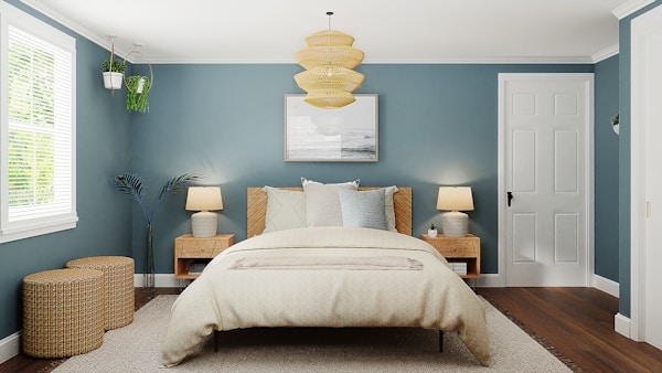 Elegant bedroom with hardwood flooring
