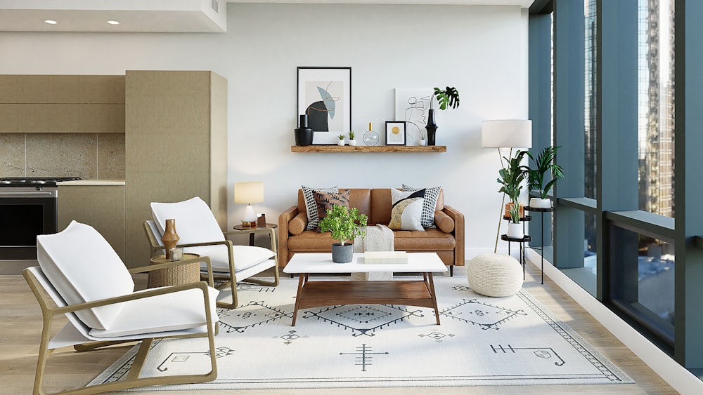 Table en bois blanc avec chaises