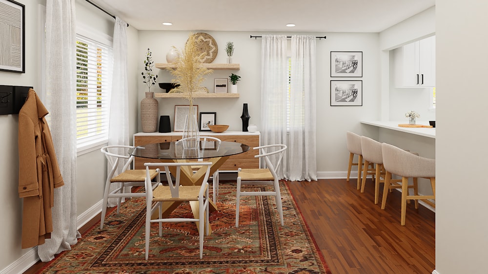 brown wooden table with chairs