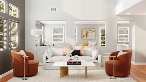 white and brown living room set