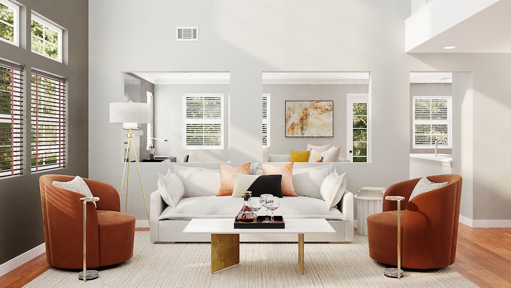 white and brown living room set