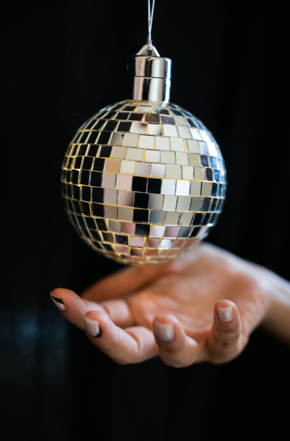 person holding silver and black ball