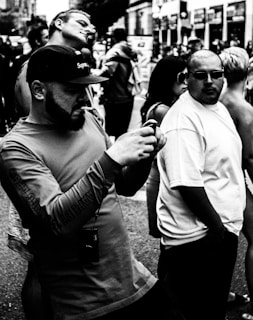 A candid moment captured on a bustling city street, with vibrant colors and spontaneous life.