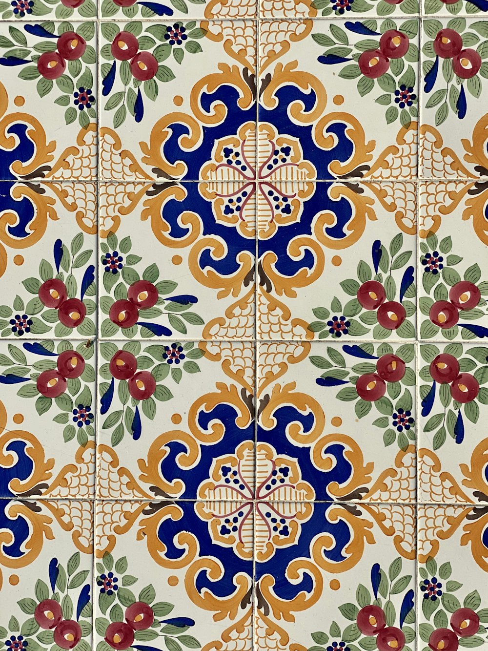 white red and blue floral textile