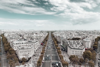 An aerial view of a bustling city showcasing digital connectivity.