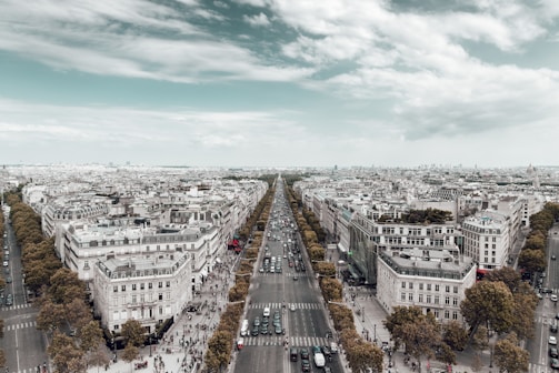 An aerial view of a bustling city showcasing digital connectivity.