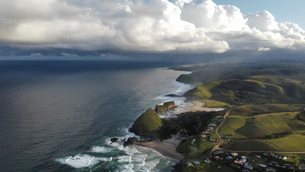 aerial view of green and brown island during daytime