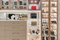 white wooden shelf with assorted items
