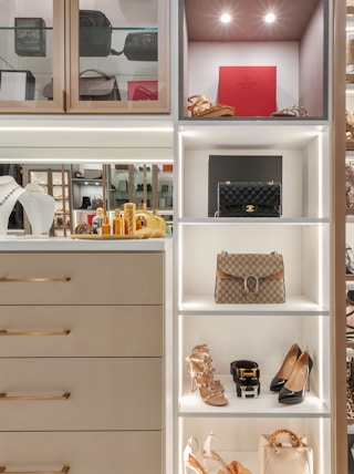 white wooden shelf with assorted items