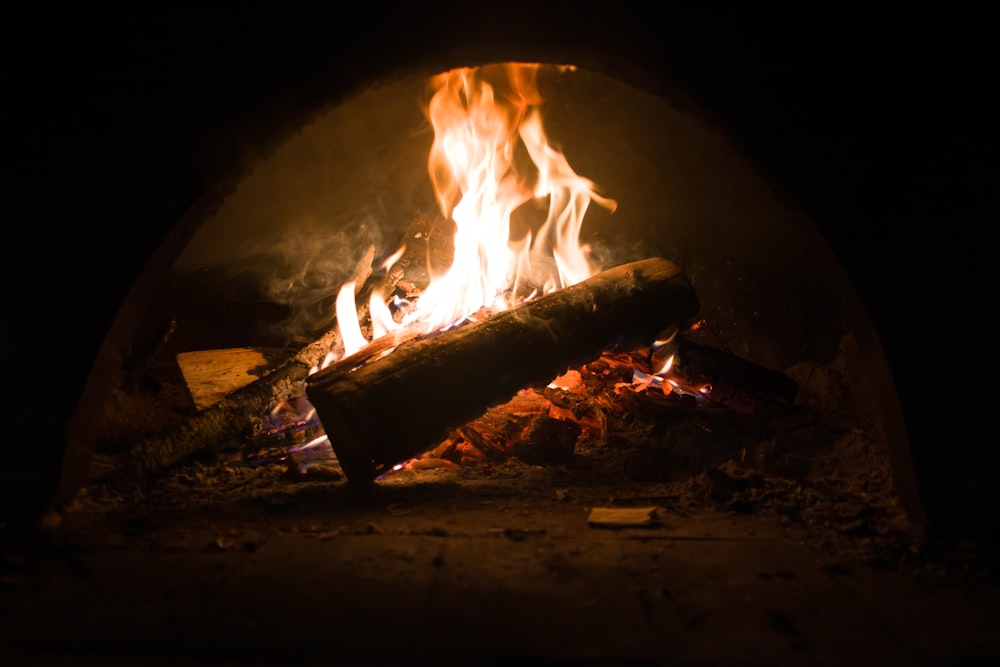 burning wood on fire pit