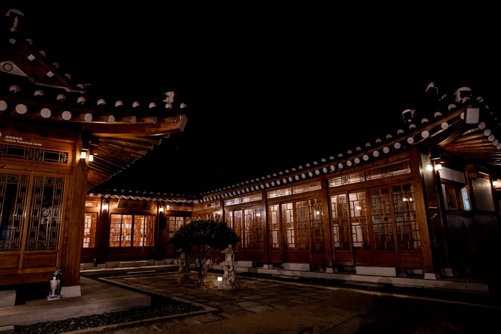 brown wooden building during night time