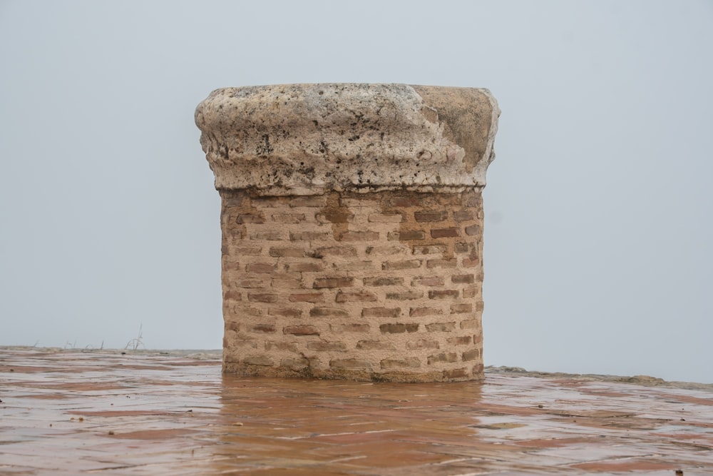 brown concrete post on water