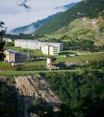 A serene landscape featuring a new housing project.