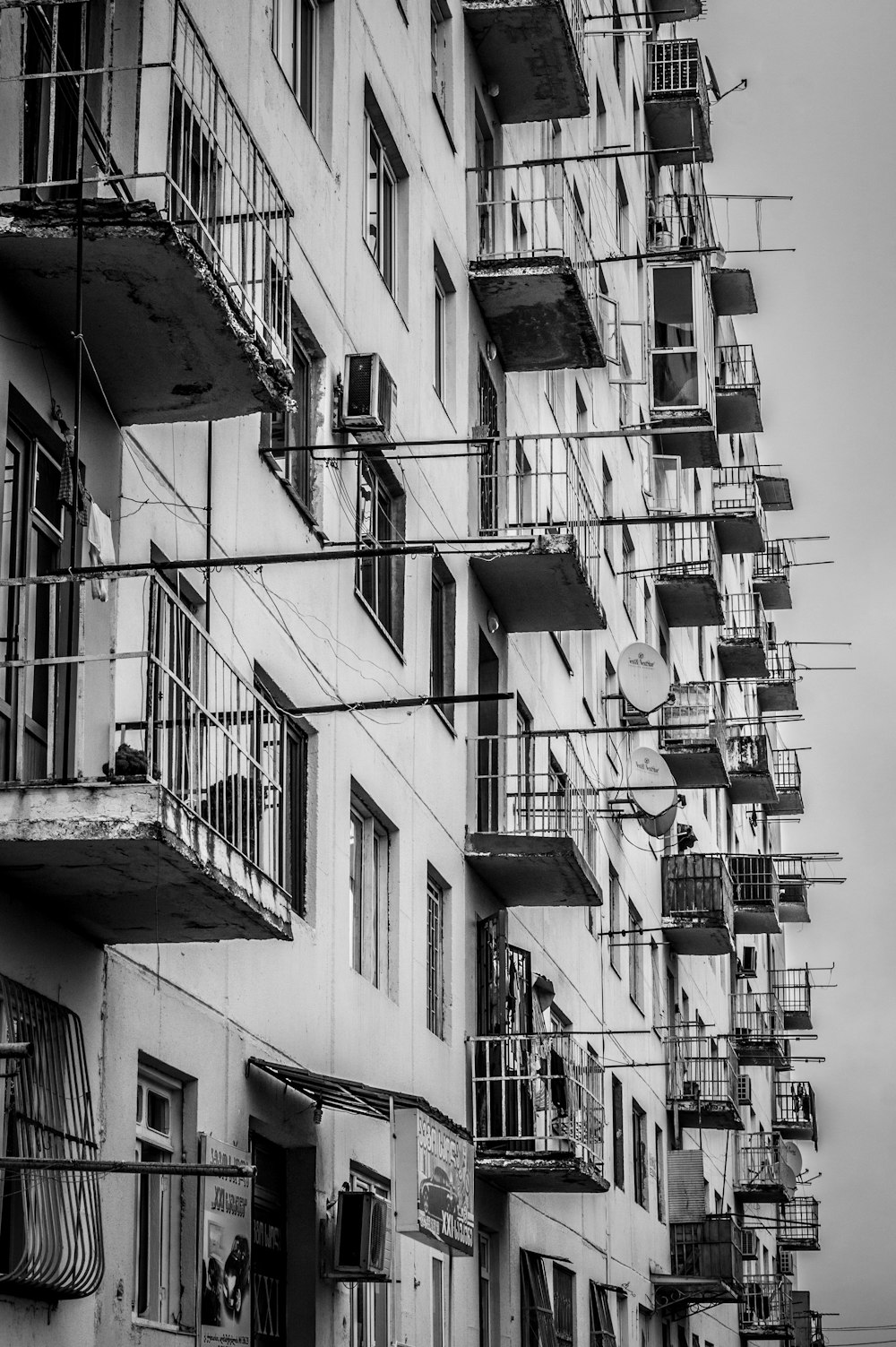 grayscale photo of concrete building