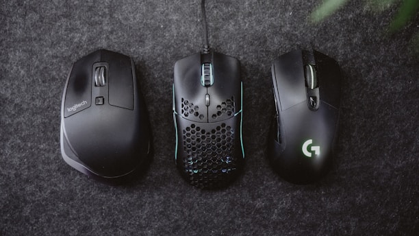 A variety of computer mice and accessories displayed together.