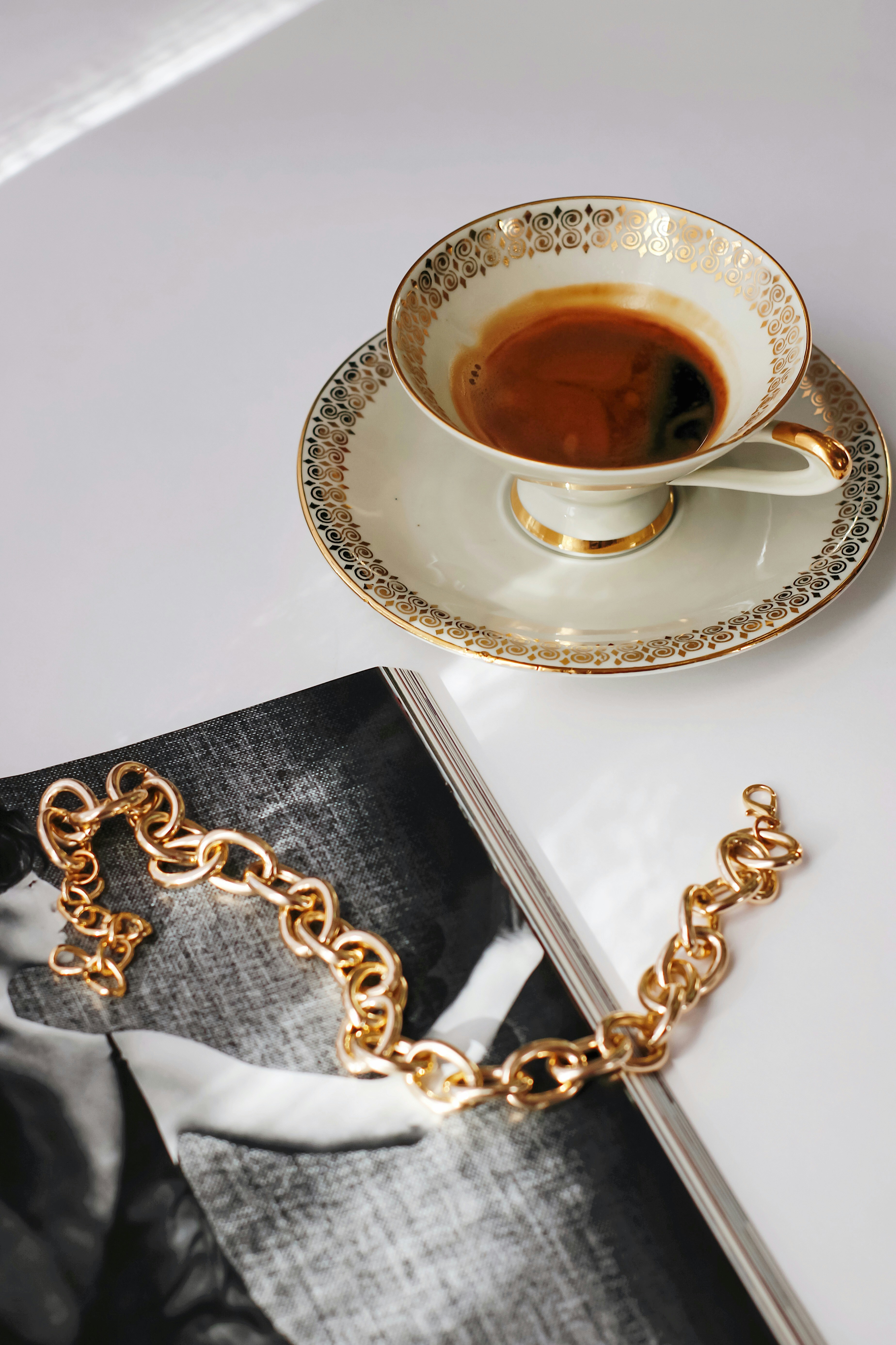 a cup of tea and a book on a table