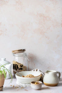 A peaceful morning scene with a person preparing a high-protein meal in a cozy kitchen.