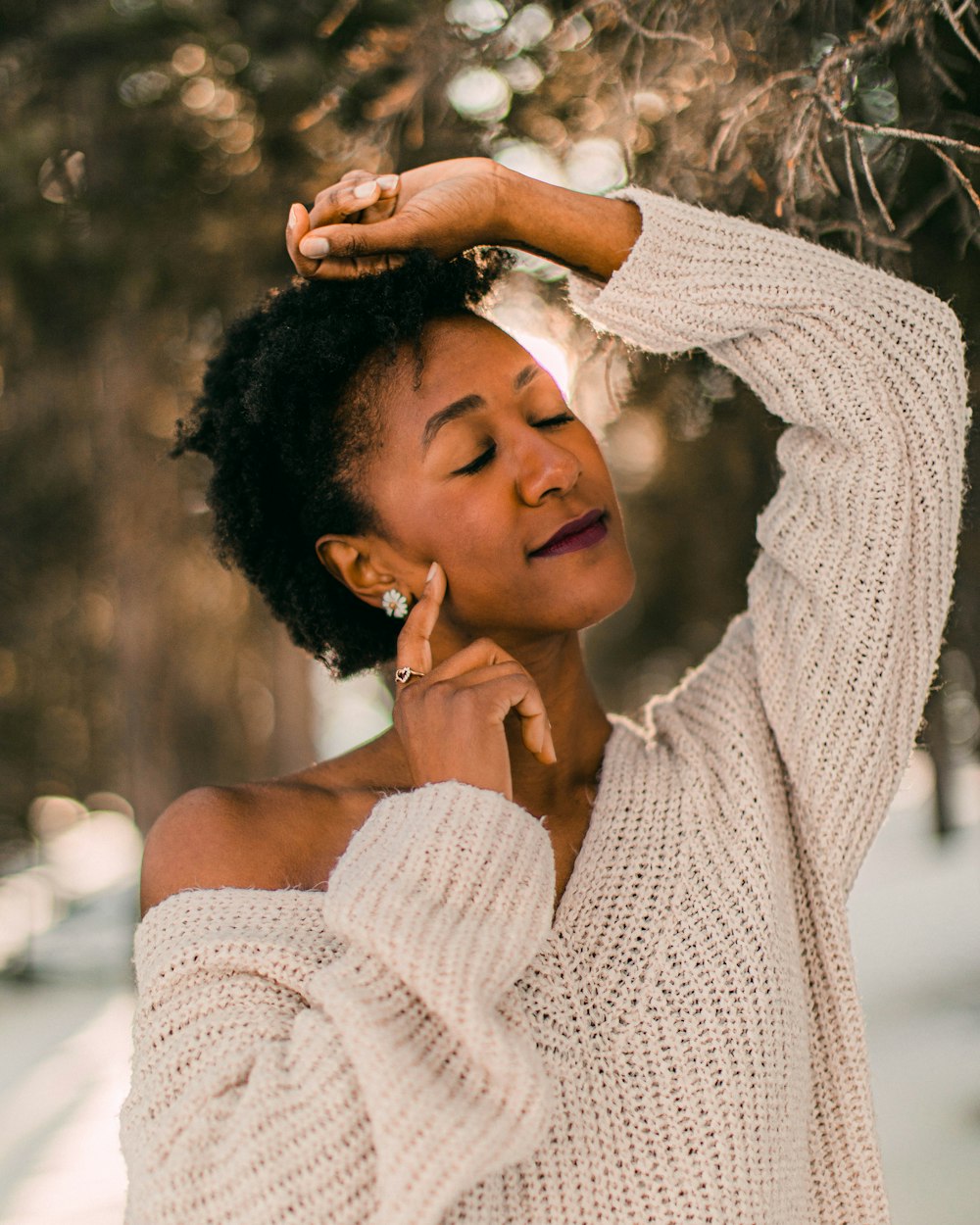 woman in white knit sweater