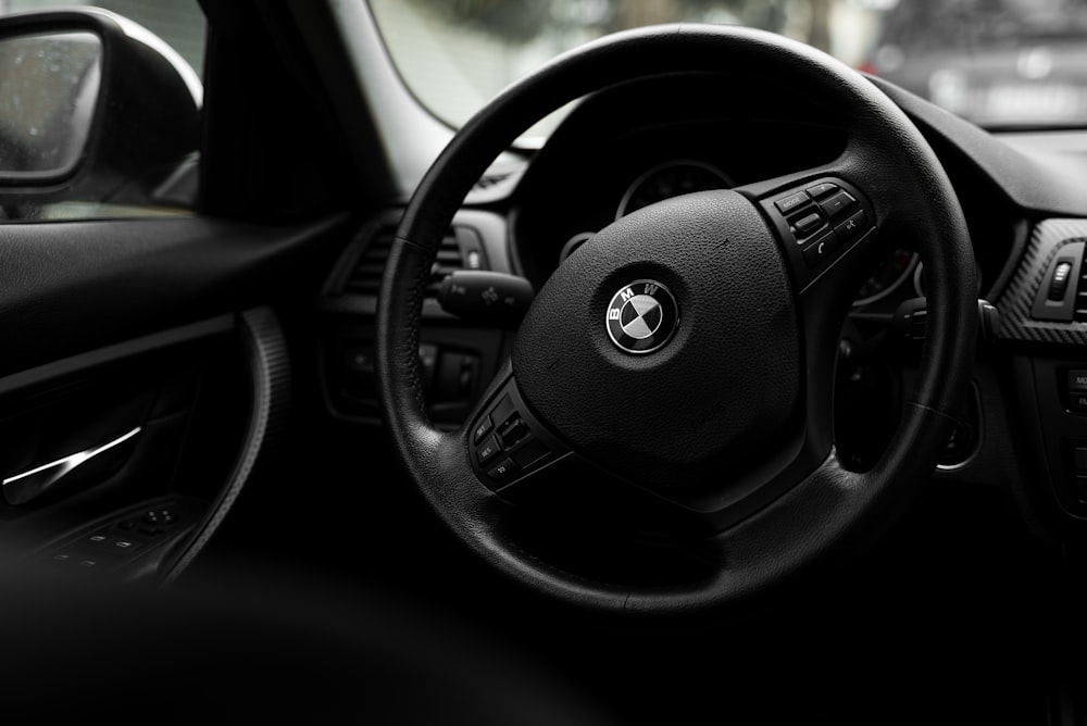 black bmw car steering wheel