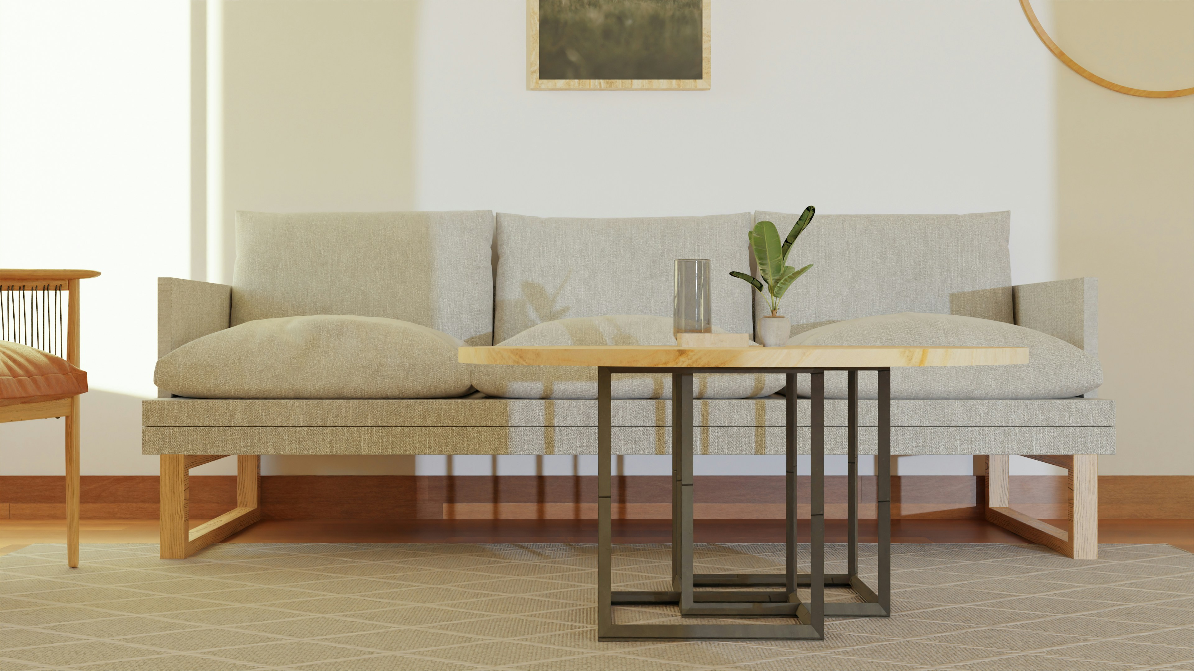 black wooden table near white couch