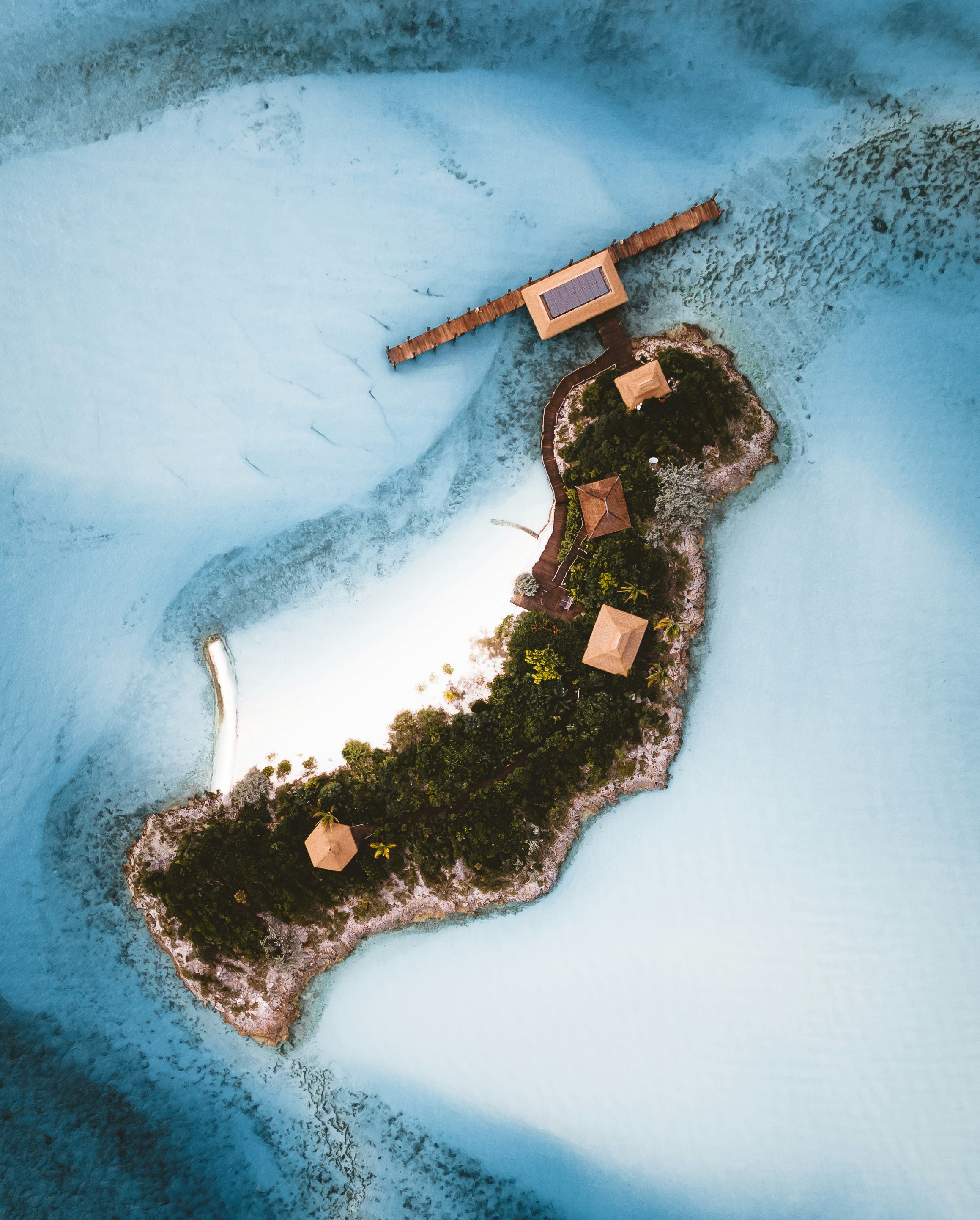 Aerial view of private island in The Bahamas