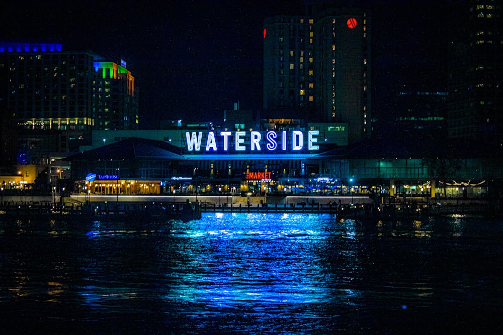 city skyline during night time