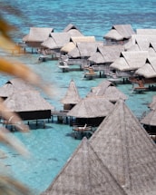 brown wooden roof on body of water