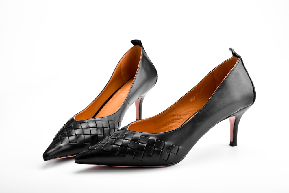 black and brown peep toe heeled shoes