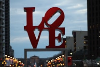 red love freestanding letter in the street