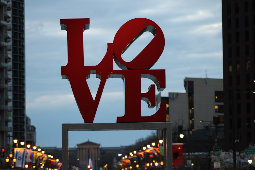 red love freestanding letter in the street