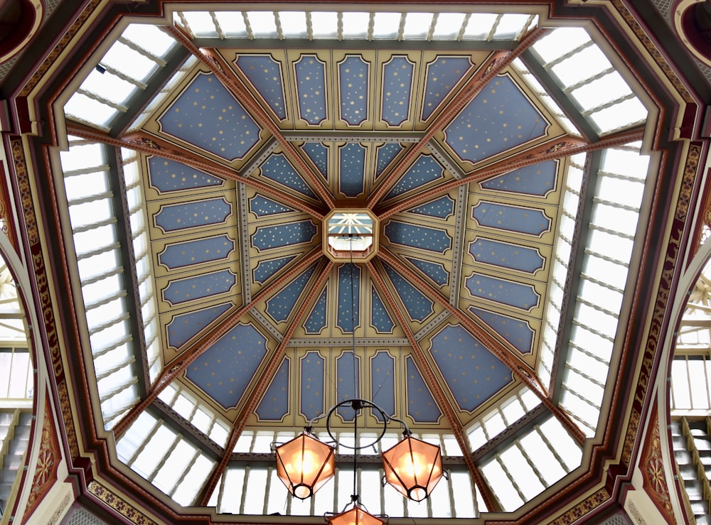 blue and white glass ceiling