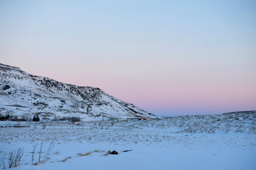 A serene, snow-covered tundra landscape at dawn, soft blue and white hues blending gently.