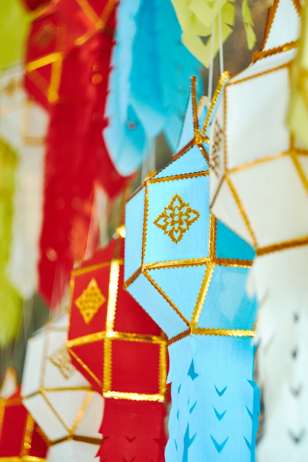 red blue and yellow star hanging decor
