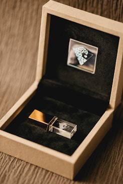 silver diamond ring in box