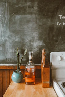 A stylish wooden countertop with natural textures and smooth edges in a Potchefstroom home.
