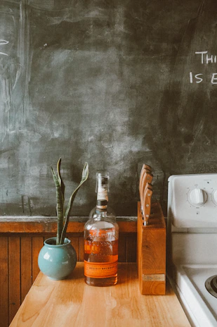 A stylish wooden countertop with natural textures and smooth edges in a Potchefstroom home.