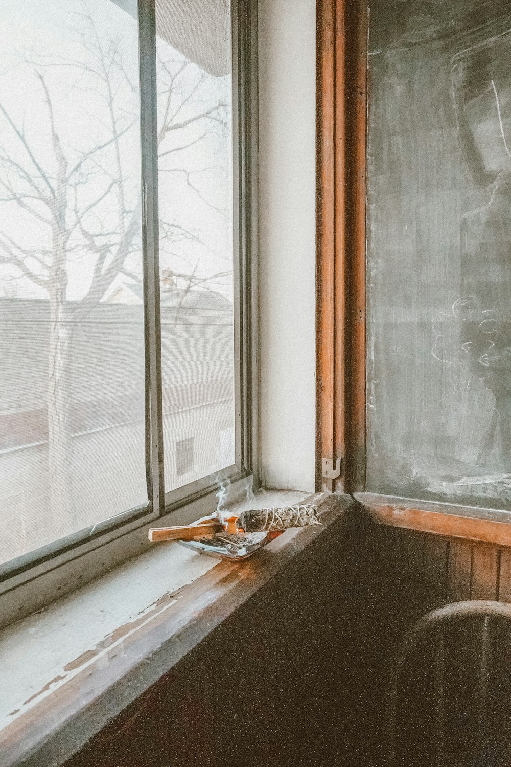 white wooden framed glass window