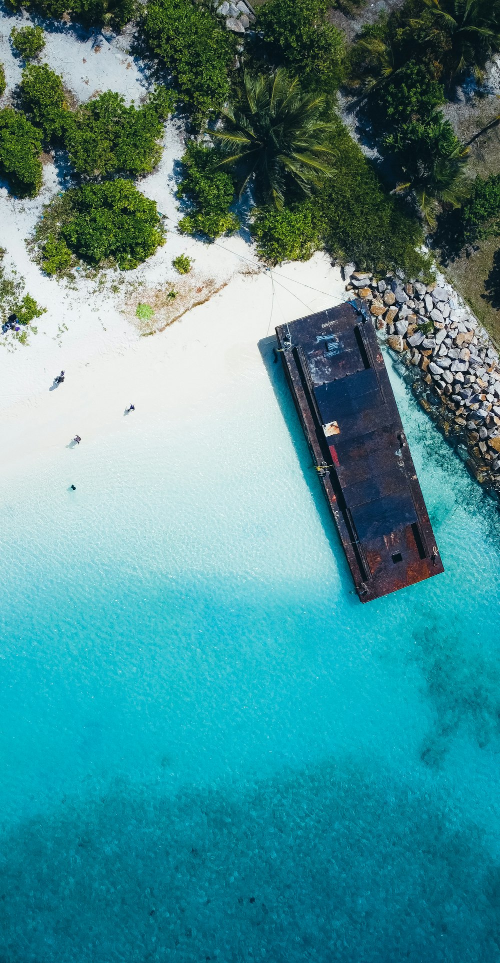 aerial view of green and brown house near body of water during daytime