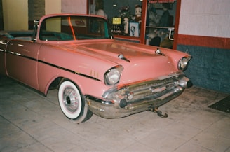 red and white vintage car