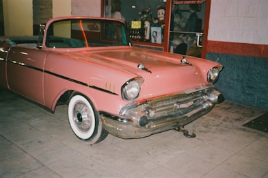 red and white vintage car