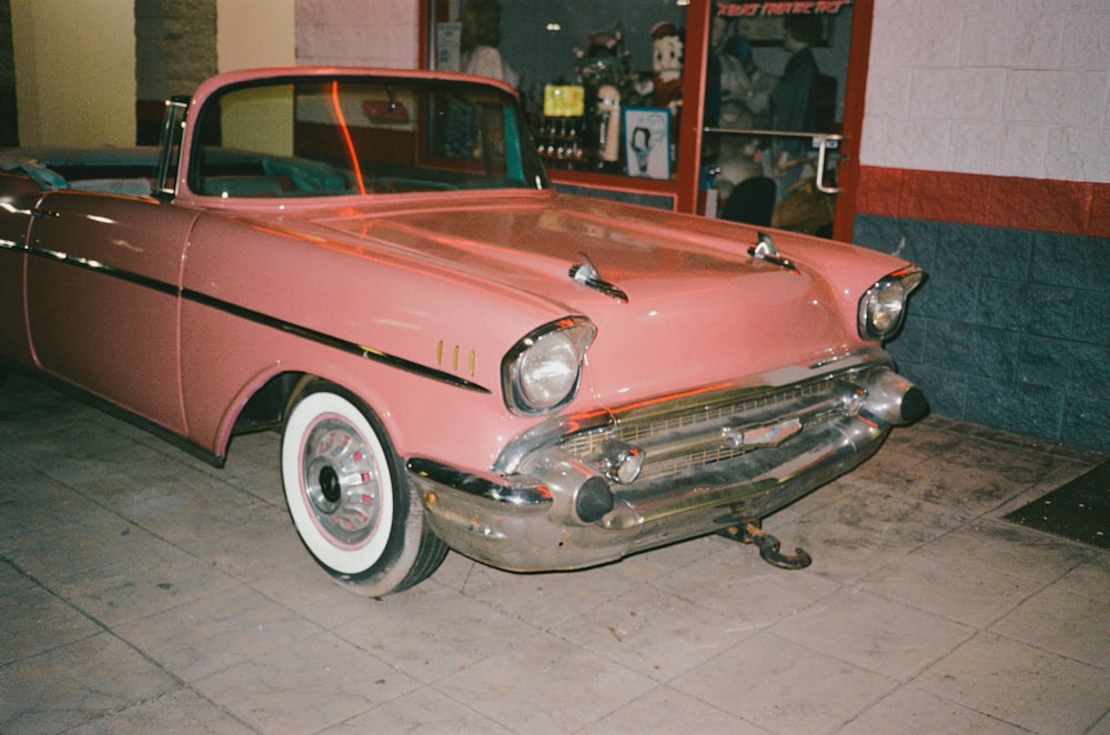 red and white vintage car