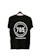 A black T-shirt is displayed on a wooden hanger with a bold white print on the back. The print includes the numbers '705' in large font, encased within a circular design. Above and below the numbers, the words 'SEVEN ZERO FIVE' and 'LOS ANGELES, CA' are printed respectively.