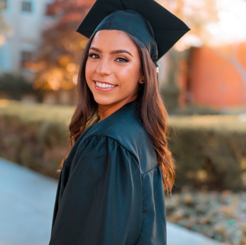 woman in blue academic dress