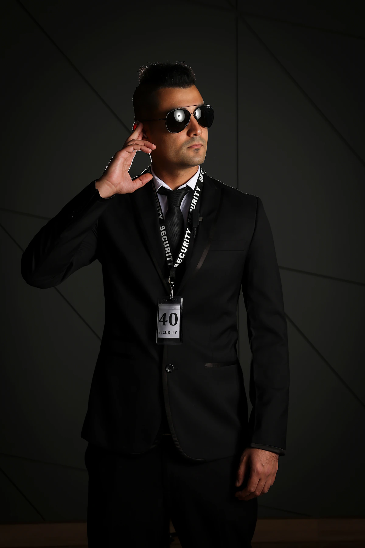 Close protection officer with earpiece